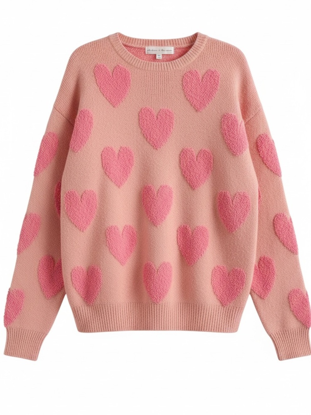 Chelsea & Theodore Pink Heart Pattern Crewneck Sweater